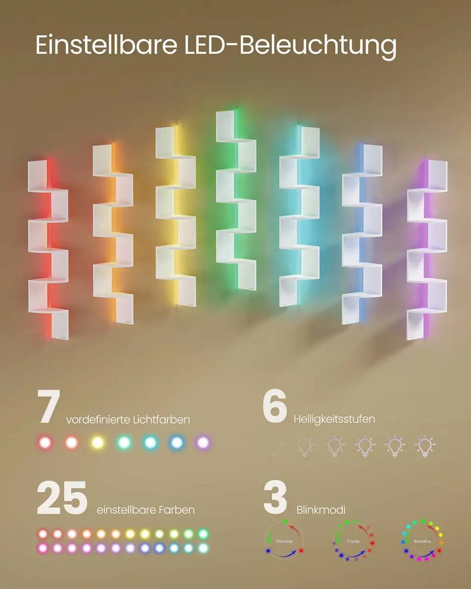 Songmics Hoekwandrek LED LBC630W01 - Mat Wit - afbeelding 3 van 6