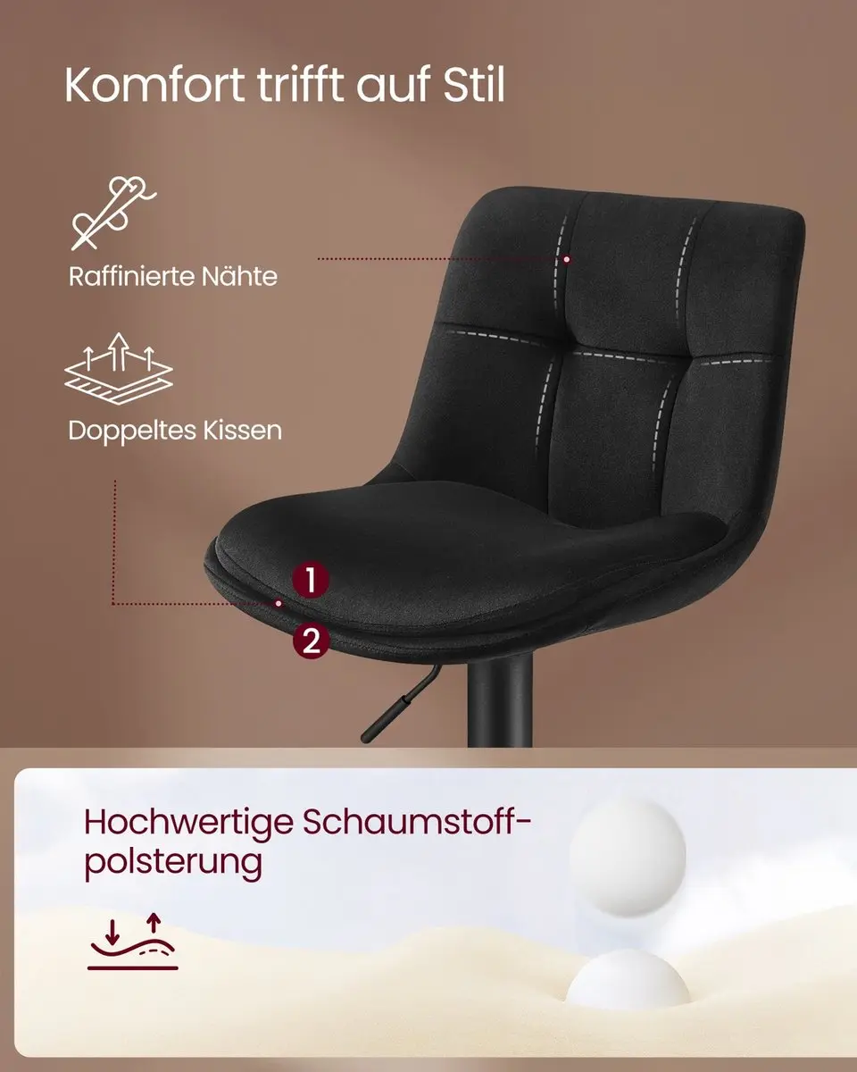 Songmics Barkrukken Set van 2 Draaibaar - Inktzwart - afbeelding 6 van 6