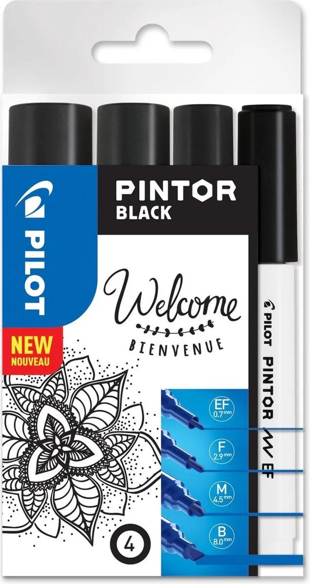 Pilot Pintor Zwart Verfstiften Set EF/F/M/B - 4 Stuks
