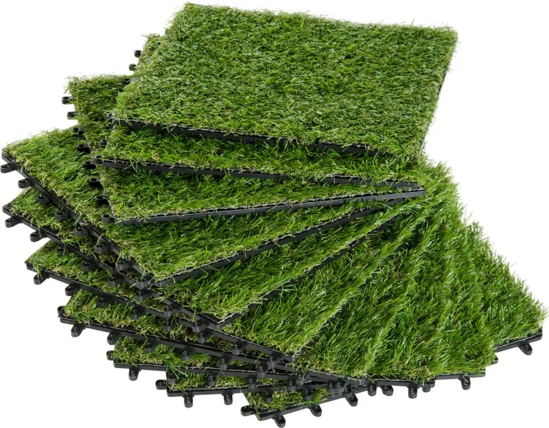Outsunny Kunstgras Tegels 30x30cm - Set van 10 - Groen - afbeelding 2 van 6