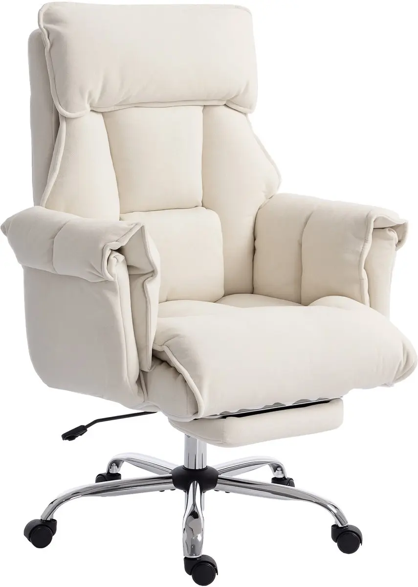 Homcom Bureaustoel-Sneeuwflanel (100 % Polyester)-80L x 80B x 106-114H cm-Crème