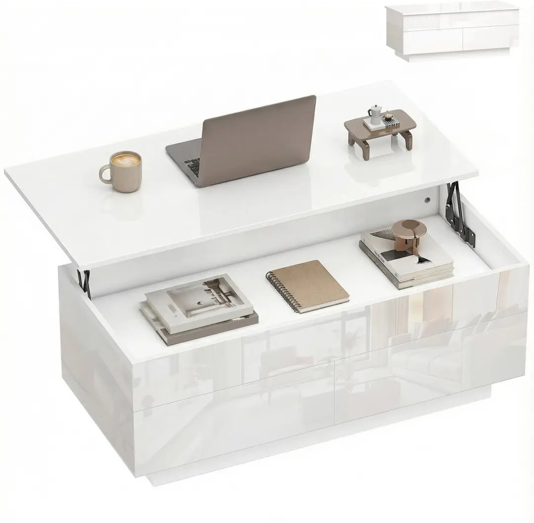 Homcom Salontafel-Spaanplaat-102L x 48B x 40-54,5H cm-Wit Hoogglans