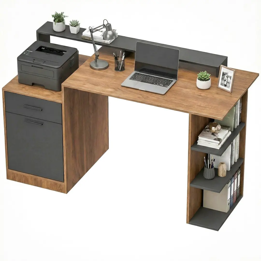 Homcom Schrijfbureau-Spaanplaat, MDF-140L x 60B x 82H cm-Eiken