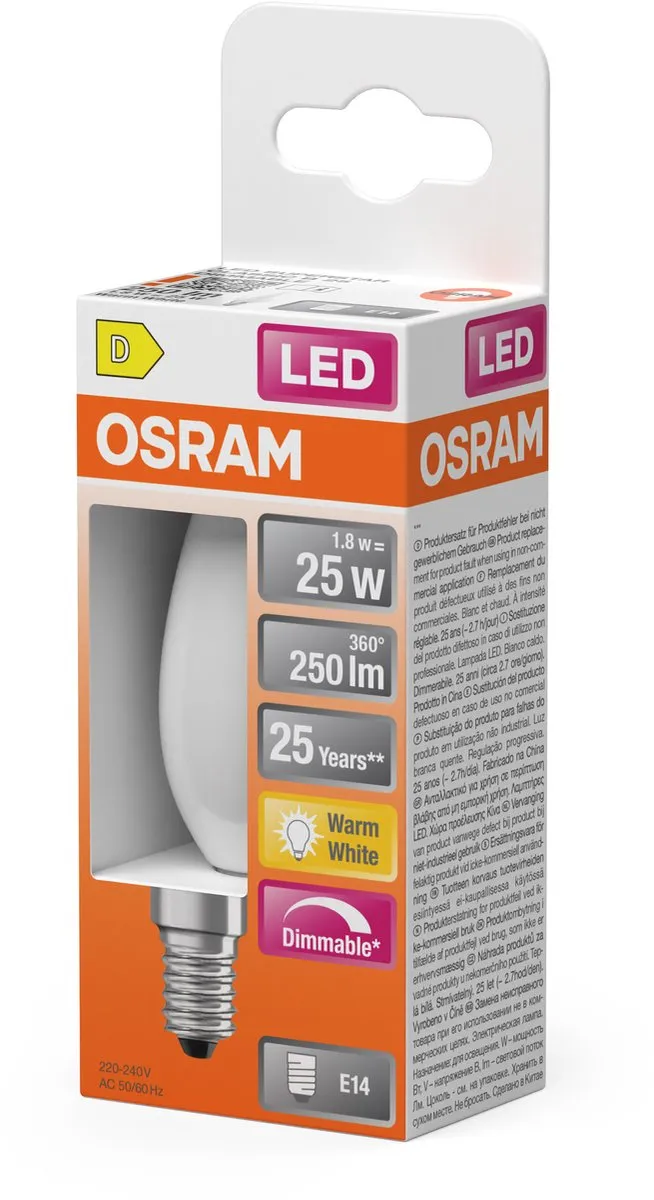 Osram Superstar B25 LED Kaarslamp - 1,8W E14 Mat 250lm