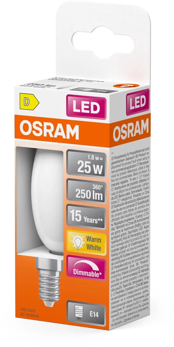 Osram Superstar B25 LED Kaarslamp - 1,8W E14 Mat 250lm - afbeelding 6 van 6