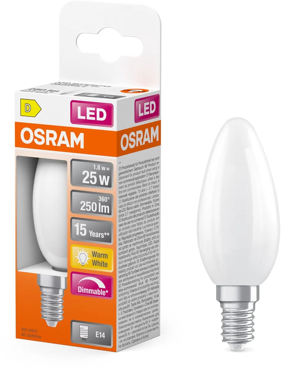Osram Superstar B25 LED Kaarslamp - 1,8W E14 Mat 250lm