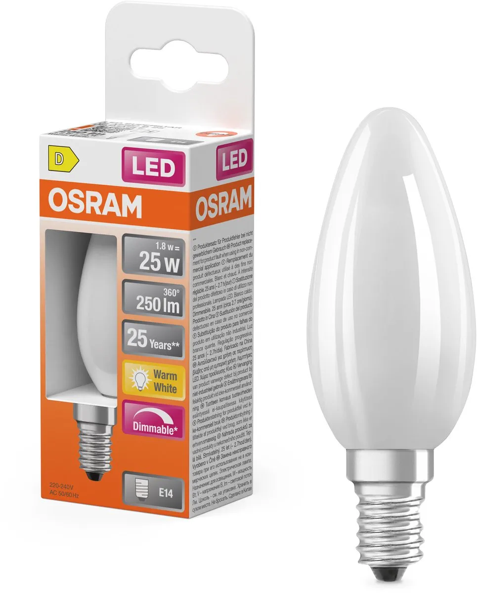Osram Superstar B25 LED Kaarslamp - 1,8W E14 Mat 250lm
