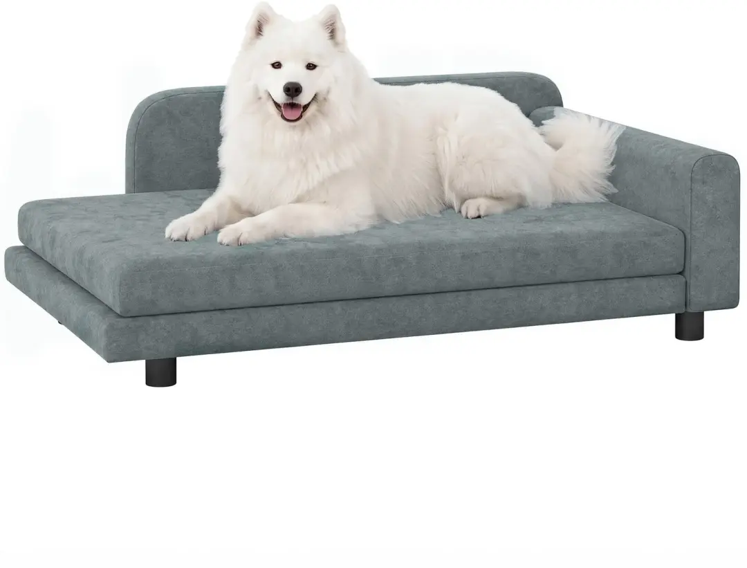 PawHut Pet Sofa-Samt, MDF-101 x 66 x 34,5 cm-Grau