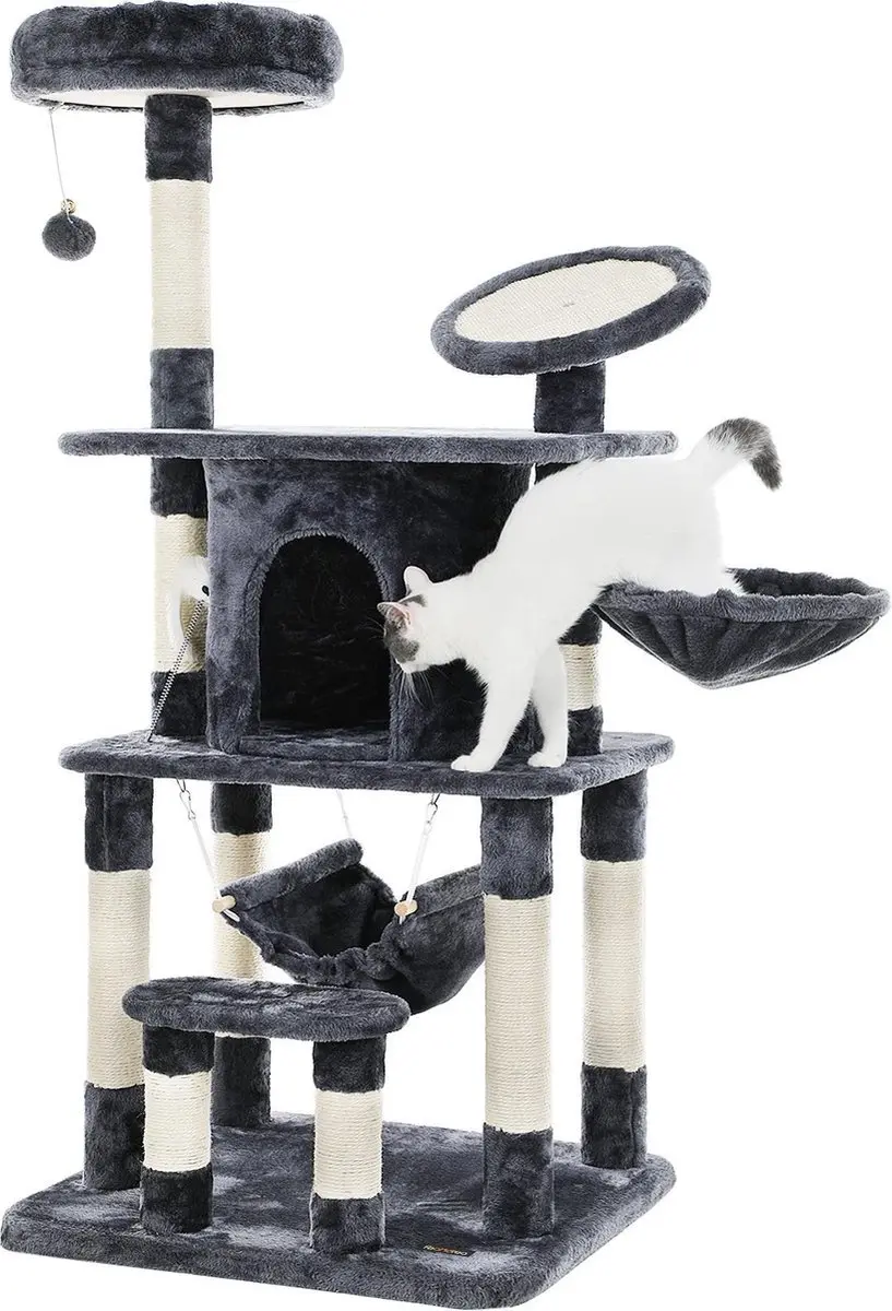 Grote Kattenkrabpaal Toren 101-160 cm Grijs/Beige