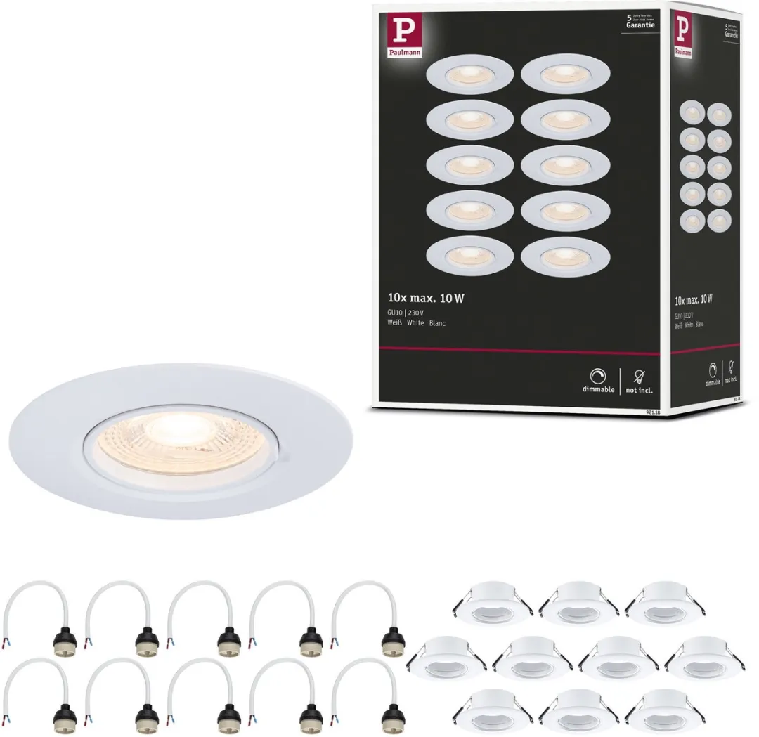 Paulmann Inbouwlamp Set 10x Star Rond 90mm GU10 Wit