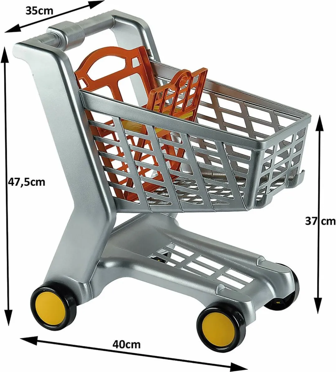 Klein Toys Boodschappenwagentje - 42x35x47cm - Grijs/Geel/Oranje