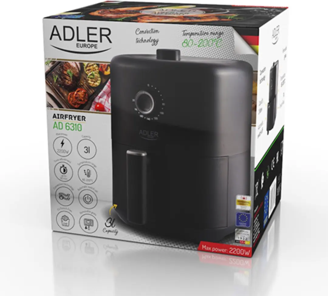 Adler AD 6310 Airfryer - 3 Liter - Zwart - afbeelding 4 van 6