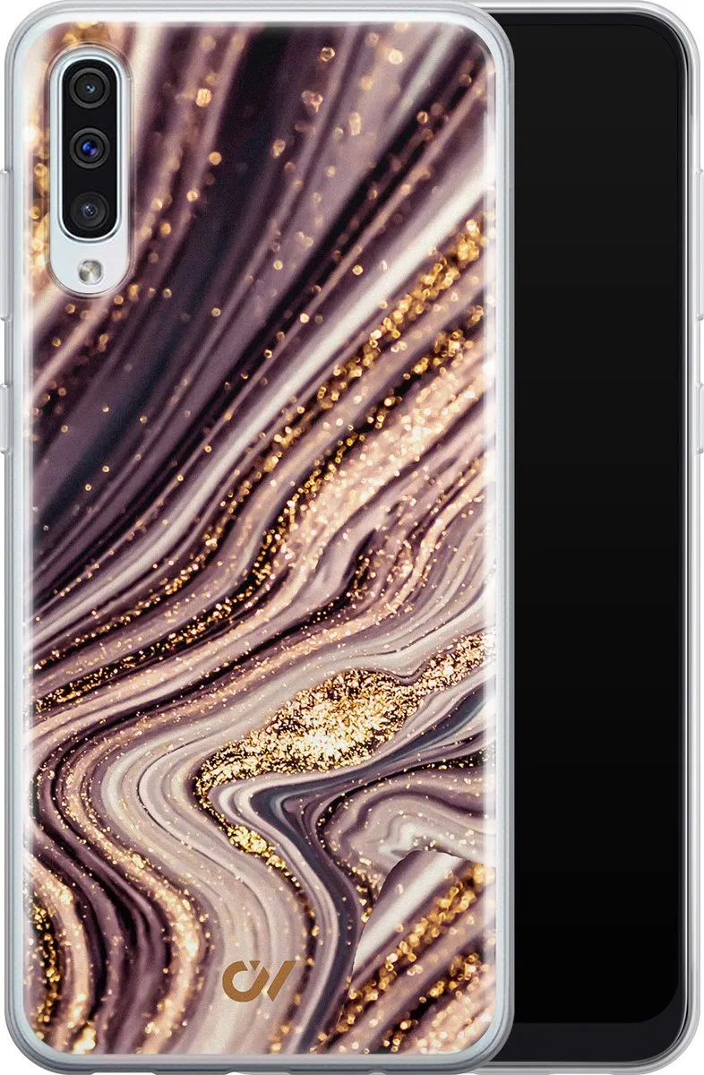 Casevibes Galaxy A50 Hoesje - Paars Golden Pink Marble - S/A50/UV/039