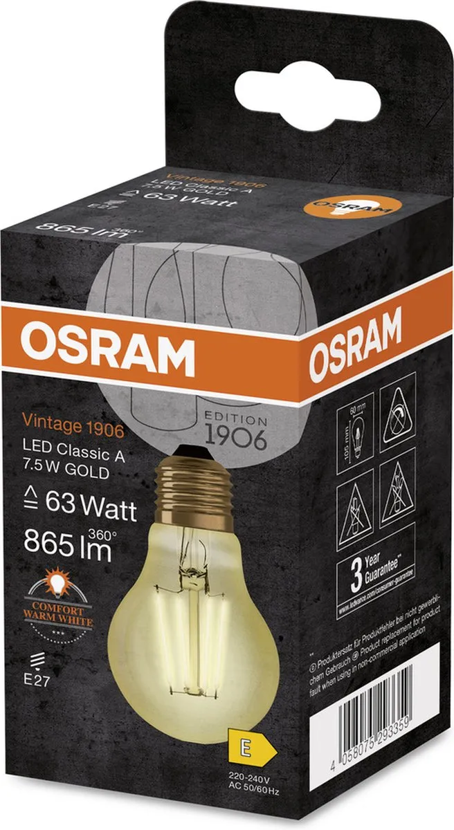 Osram LED Filament E27 7.5W Warm Wit - Helder Glas - afbeelding 6 van 6