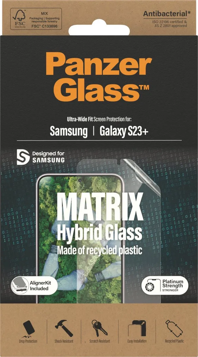 PanzerGlass Matrix Hybrid Displayfolie S23+ - Antibacterieel - Gerecycled Plastic