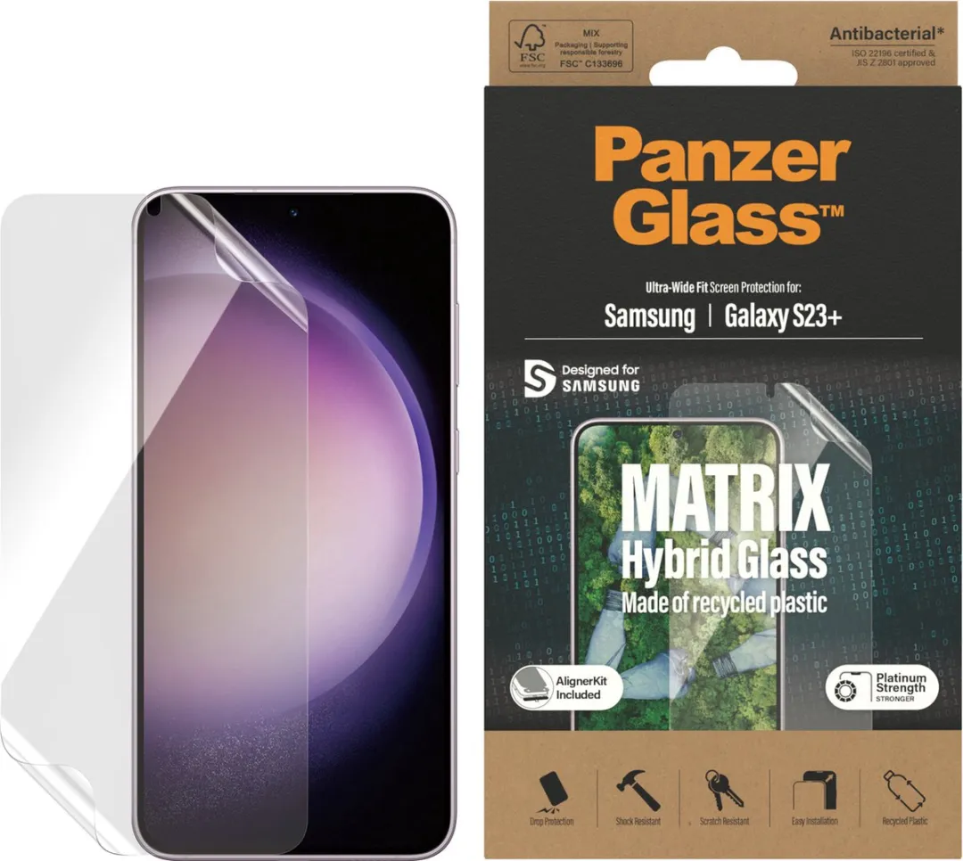 PanzerGlass Matrix Hybrid Displayfolie S23+ - Antibacterieel - Gerecycled Plastic