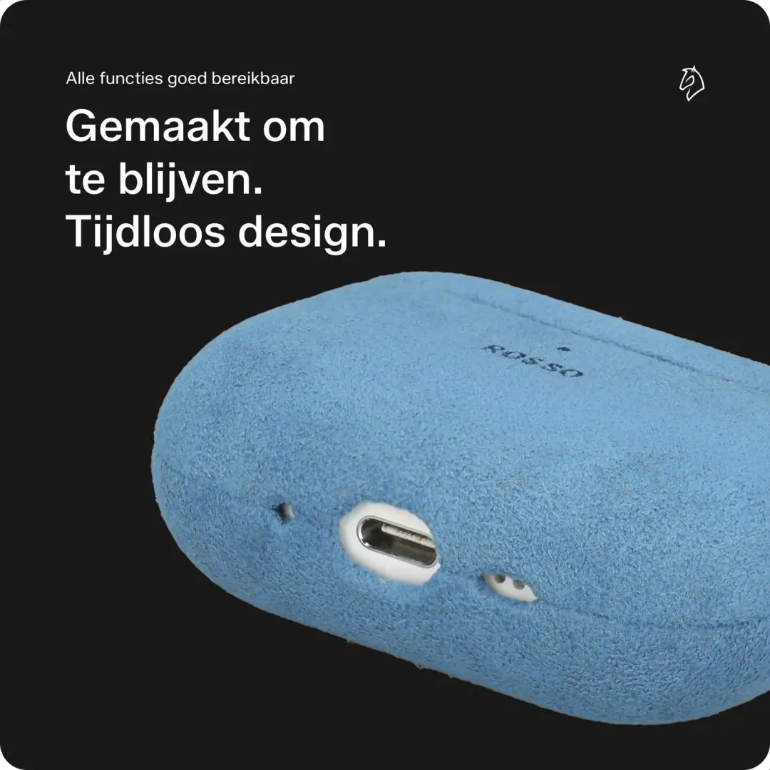 Rosso Avanti Hoesje AirPods Pro 1/2 - Alcantara - Blauw - afbeelding 5 van 6