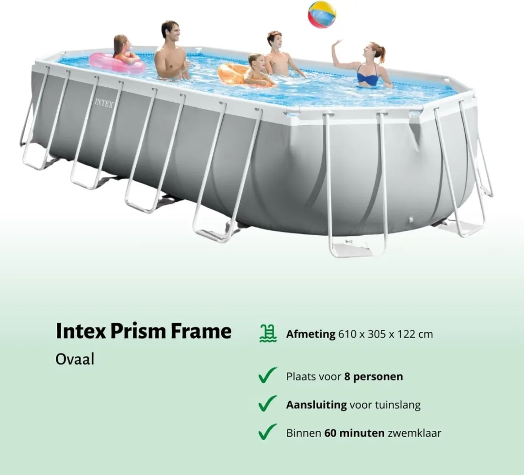 Intex Ovaal Prism Frame Zwembad 610x305x122cm - Grijs