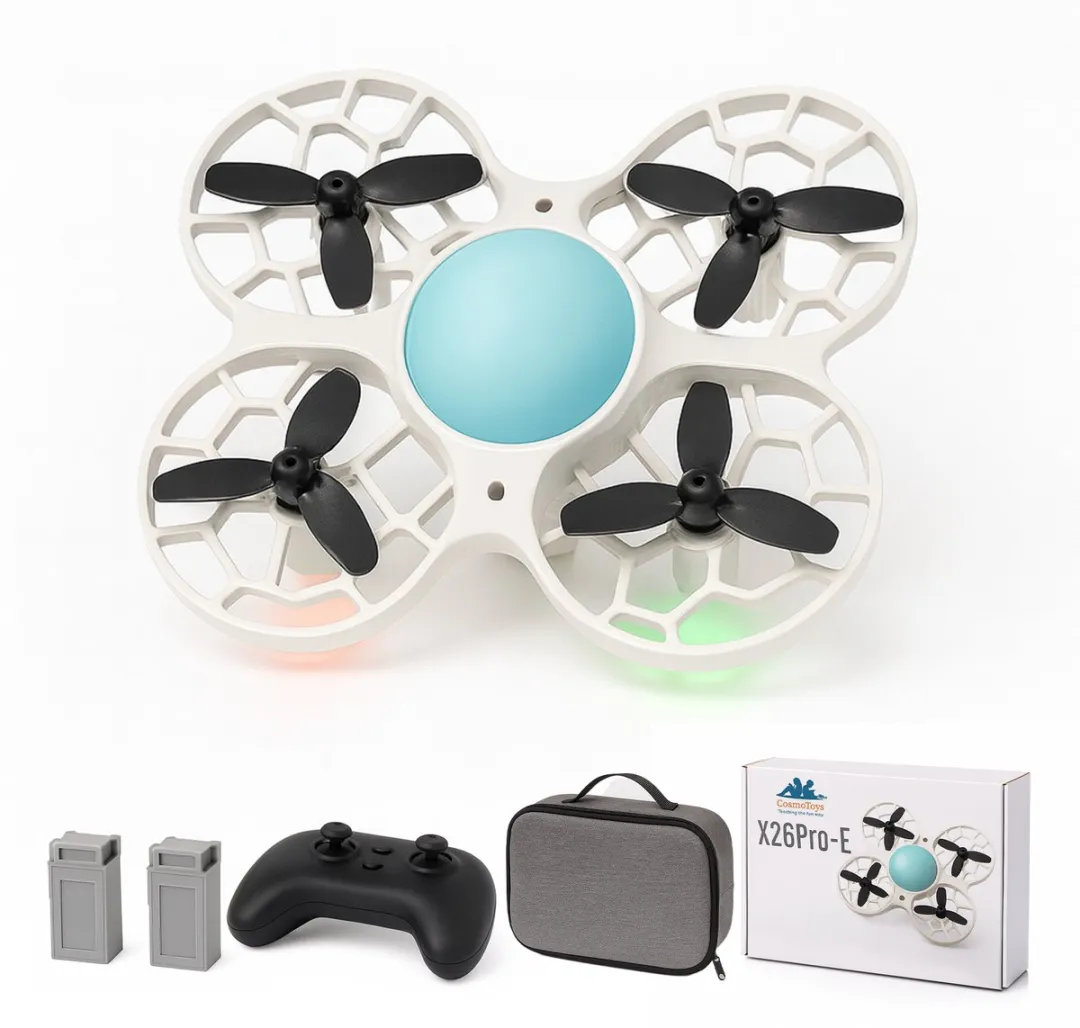 CosmoToys Mini Drone - voor Kinderen - Vliegtuig Speelgoed - RC Vliegtuig - met LED Verlichting - 16 Min. Vliegtijd - Incl. 2 Accu's + Opbergcase
