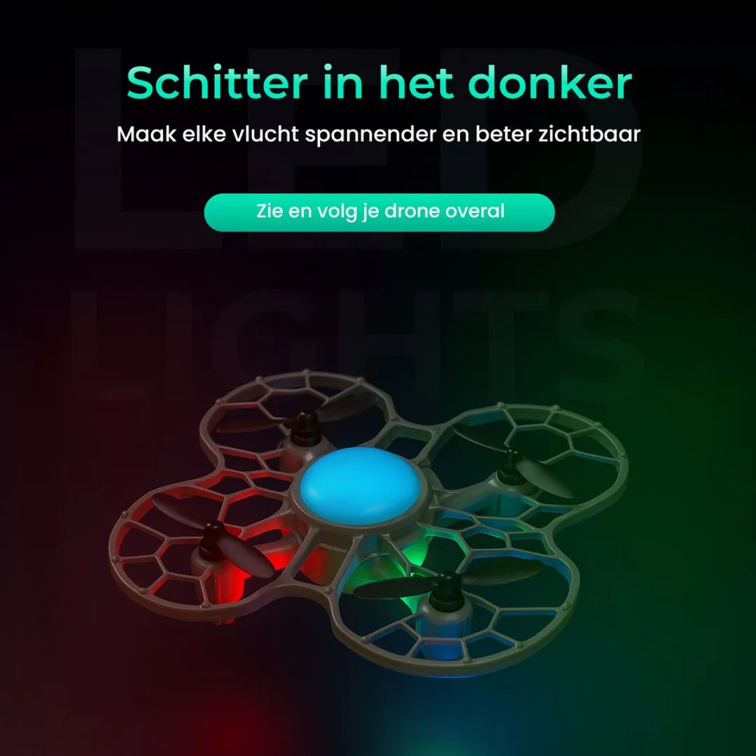 CosmoToys Mini Drone - voor Kinderen - Vliegtuig Speelgoed - RC Vliegtuig - met LED Verlichting - 16 Min. Vliegtijd - Incl. 2 Accu's + Opbergcase