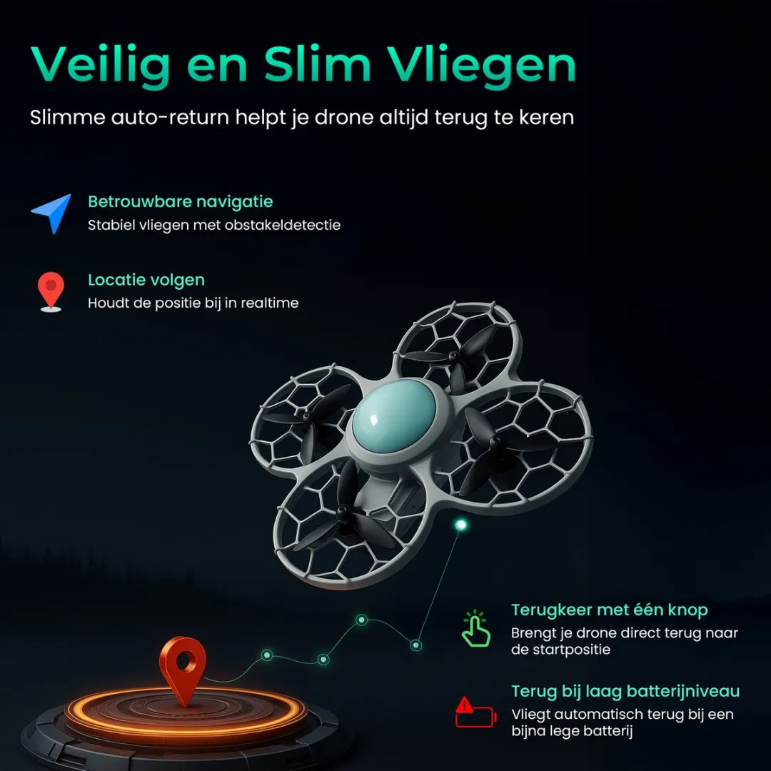 CosmoToys Mini Drone - voor Kinderen - Vliegtuig Speelgoed - RC Vliegtuig - met LED Verlichting - 16 Min. Vliegtijd - Incl. 2 Accu's + Opbergcase