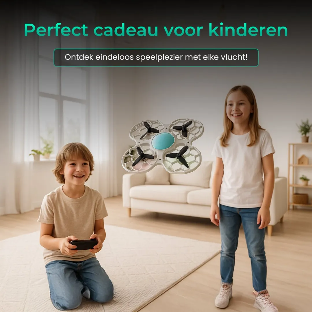 CosmoToys Mini Drone - voor Kinderen - Vliegtuig Speelgoed - RC Vliegtuig - met LED Verlichting - 16 Min. Vliegtijd - Incl. 2 Accu's + Opbergcase