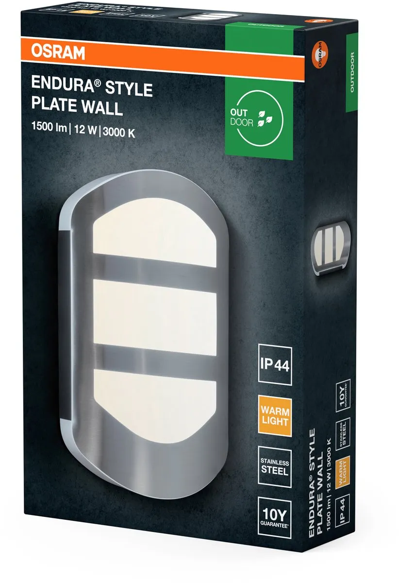 Osram ENDURA Style Plate Wall Wandlamp 12W - Staal - IP44