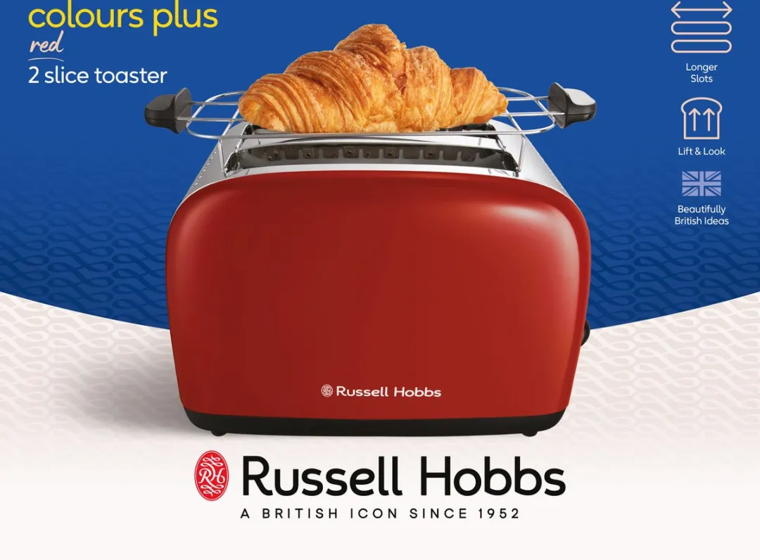 Russell Hobbs Colours Plus Broodrooster 26554-56 - 2 Snacks - 1670W - Rood - afbeelding 6 van 6