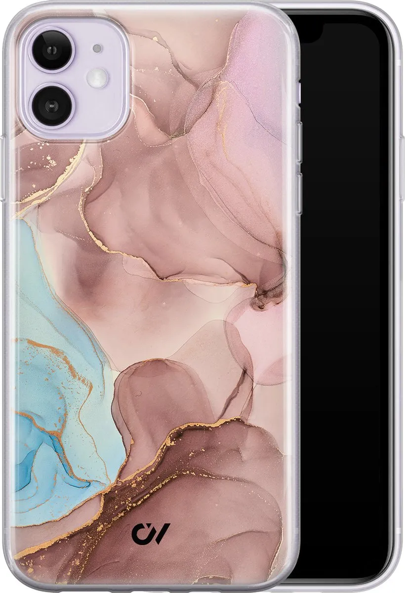 Casevibes Hoesje iPhone 11 A/11/UV/055 - Roze Marble Clouds