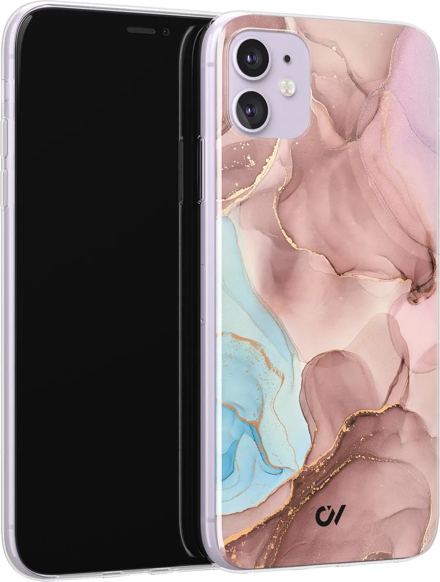 Casevibes Hoesje iPhone 11 A/11/UV/055 - Roze Marble Clouds