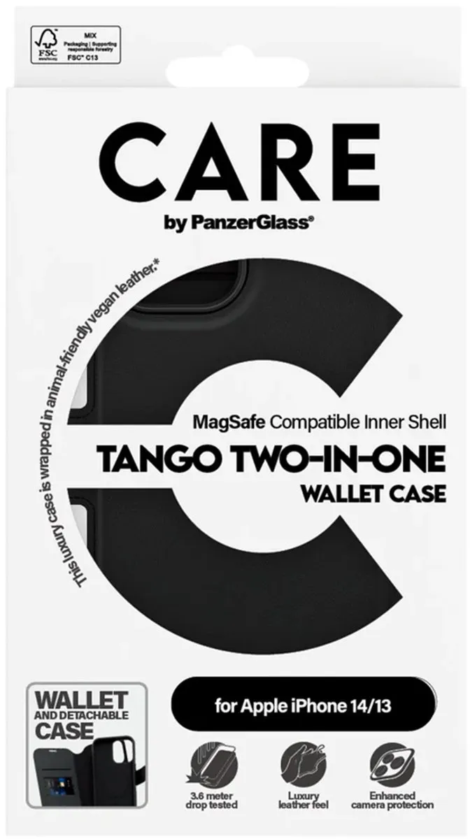 PanzerGlass CARE Feature Case Tango Two-in-One Wallet - iPhone 14 - Zwart