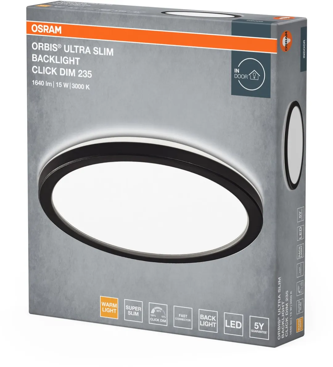Osram Orbis Ultra Slim Plafondlamp 235mm - 15W 1640lm Warm Wit - Zwart