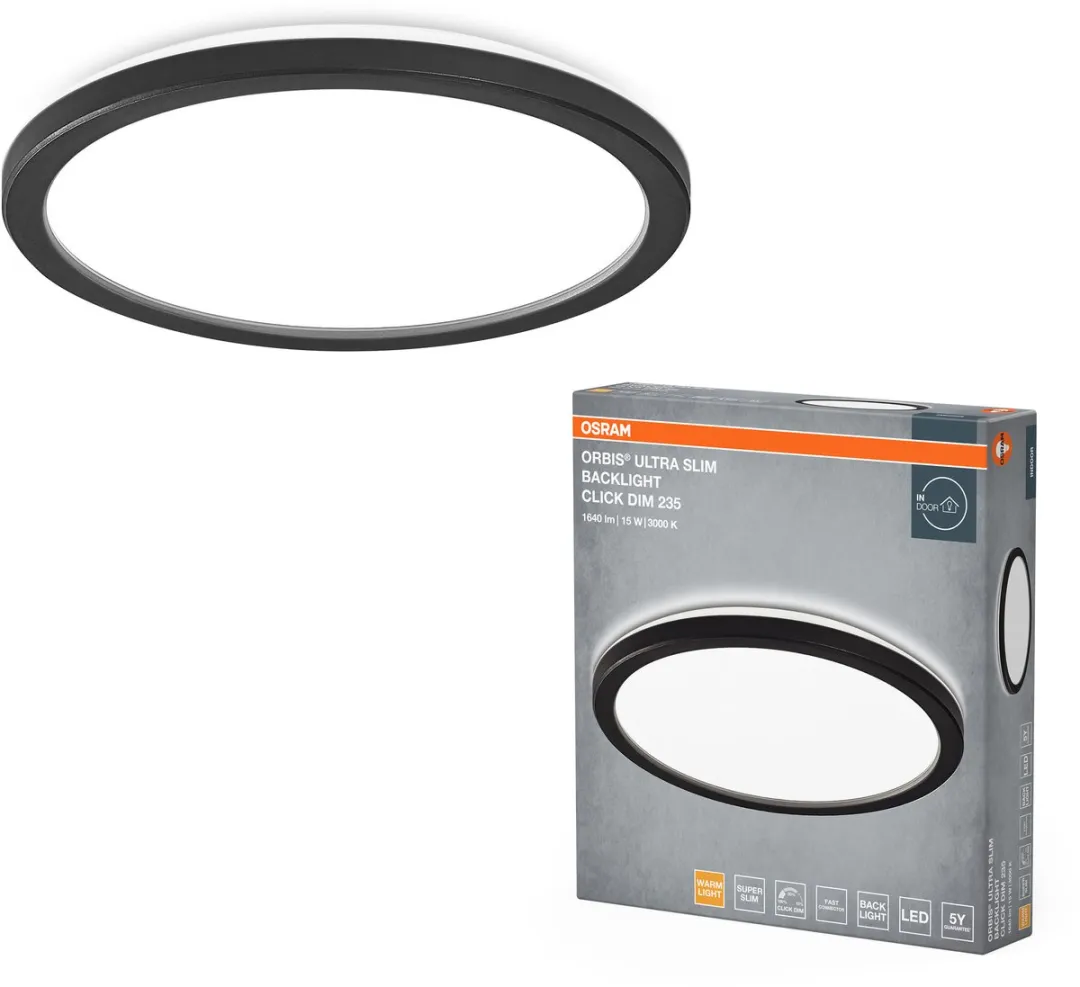 Osram Orbis Ultra Slim Plafondlamp 235mm - 15W 1640lm Warm Wit - Zwart