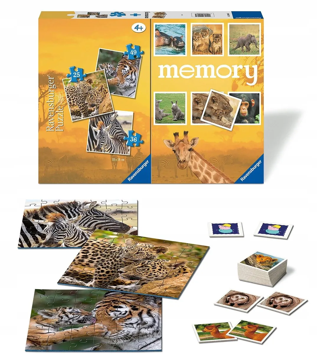 Ravensburger Wilde Dieren 3-in-1 Puzzel & Memory