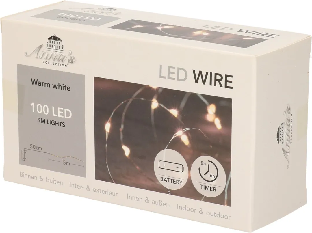 Anna's Collection Kerstverlichting Snoer 100 Warm Wit 500cm - 4 Stuks