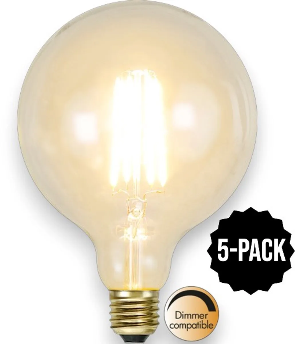 5-Pack | G125 Globelamp - E27 - 3.6W - Super Warm Wit <2200K - Dimbaar - Filament - Helder