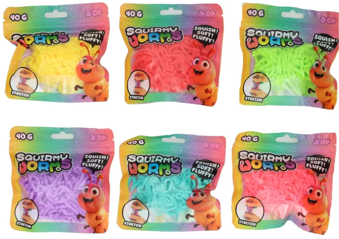 Johntoy Squirmy Worms Zachte Fluffy Wormen 40g