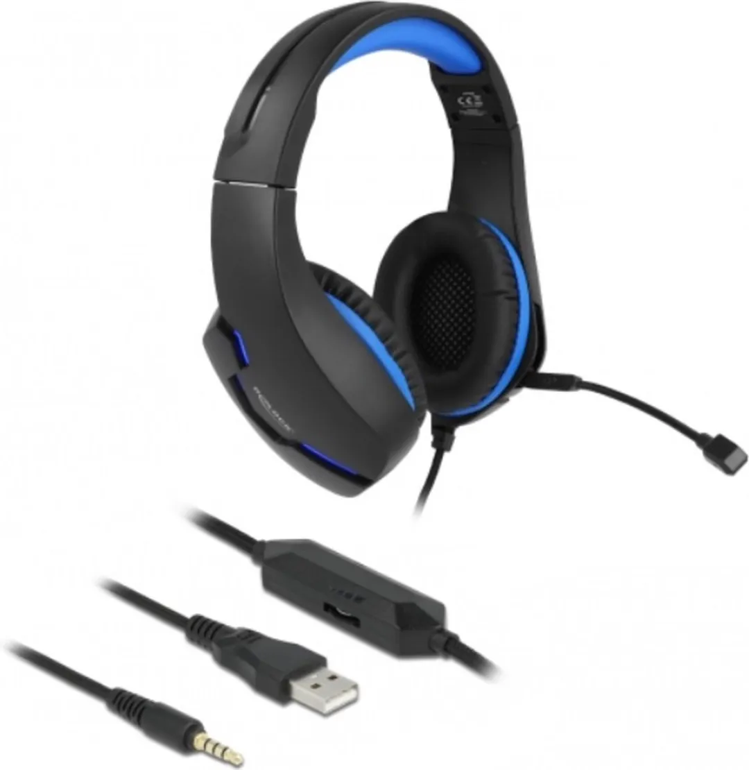 Delock 27182 Gaming Headset - Over-Ear - USB - Zwart/Blauw - afbeelding 6 van 6