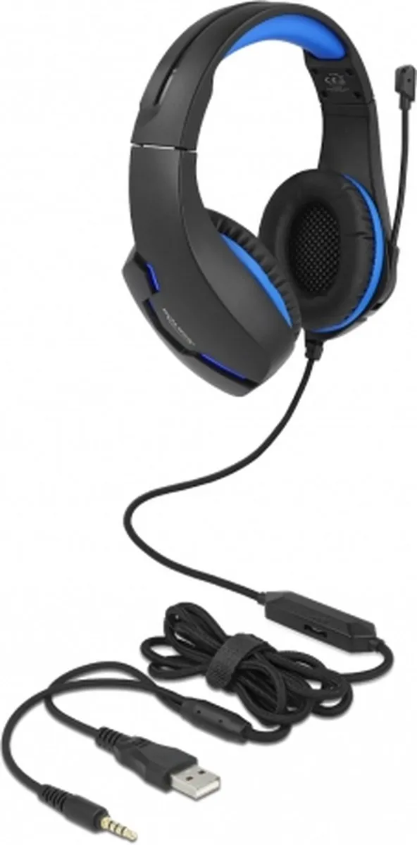 Delock 27182 Gaming Headset - Over-Ear - USB - Zwart/Blauw - afbeelding 3 van 6