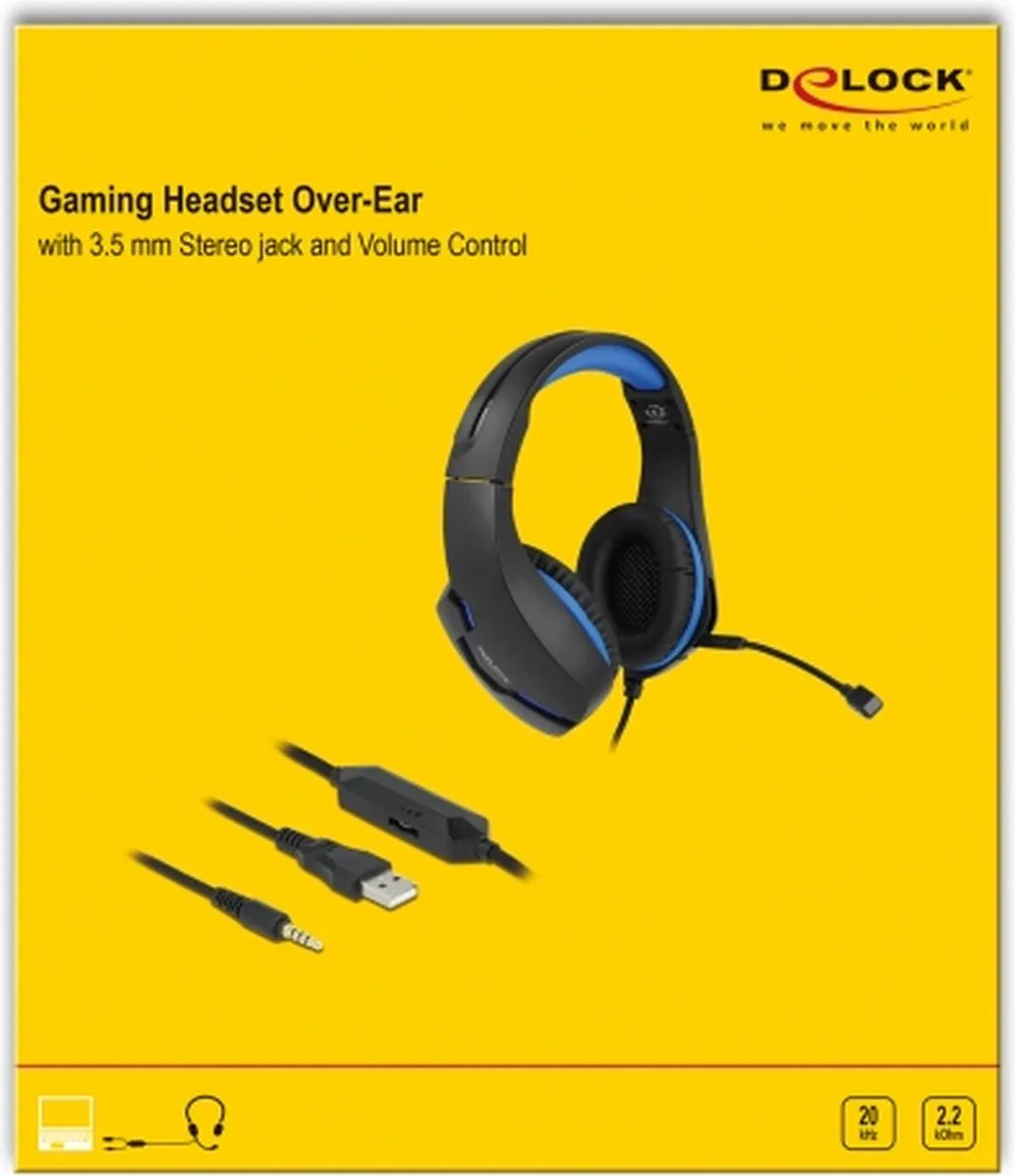 Delock 27182 Gaming Headset - Over-Ear - USB - Zwart/Blauw - afbeelding 4 van 6