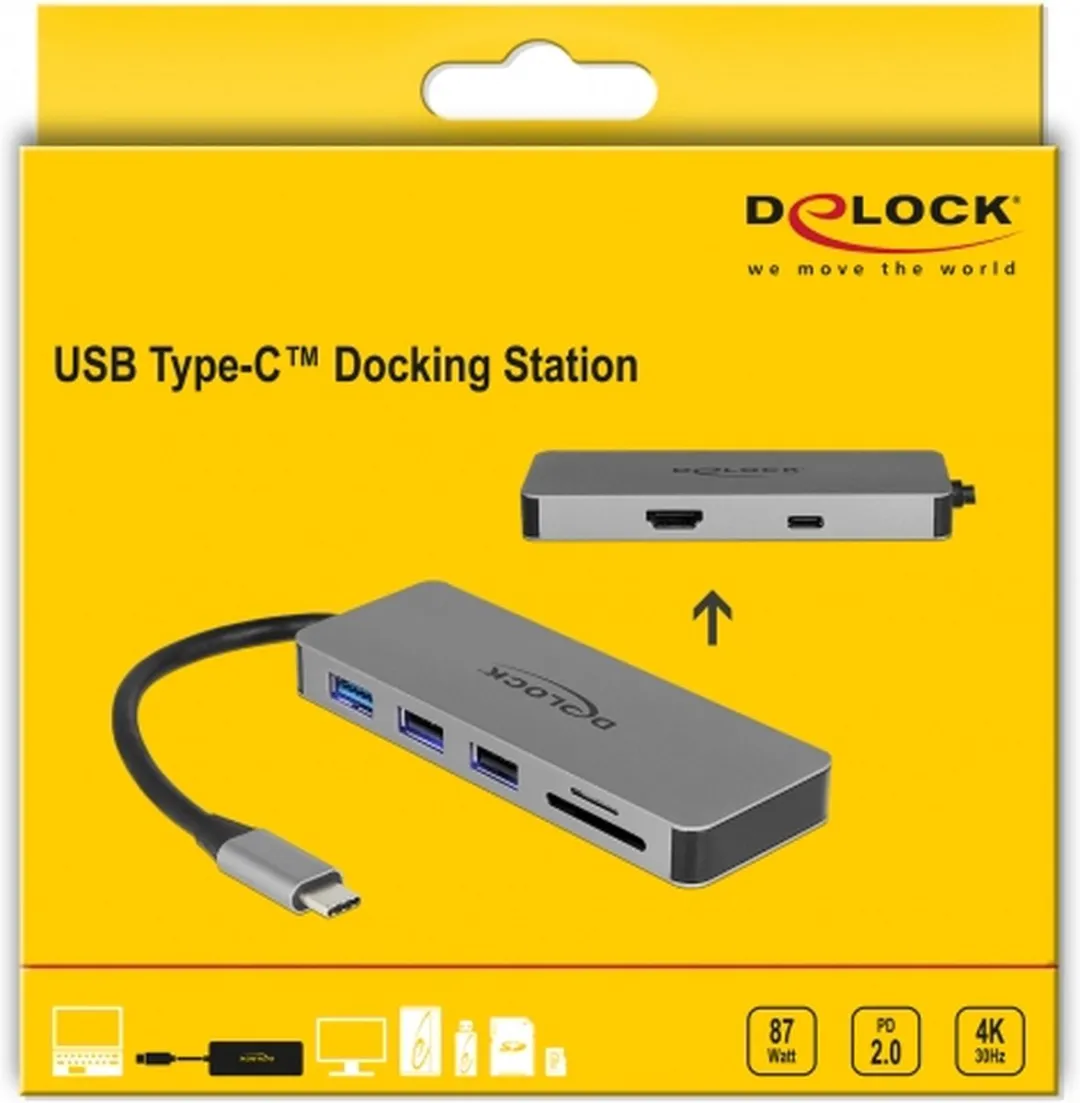Delock 87743 USB-C Docking Station - 4K HDMI/SD - Grijs