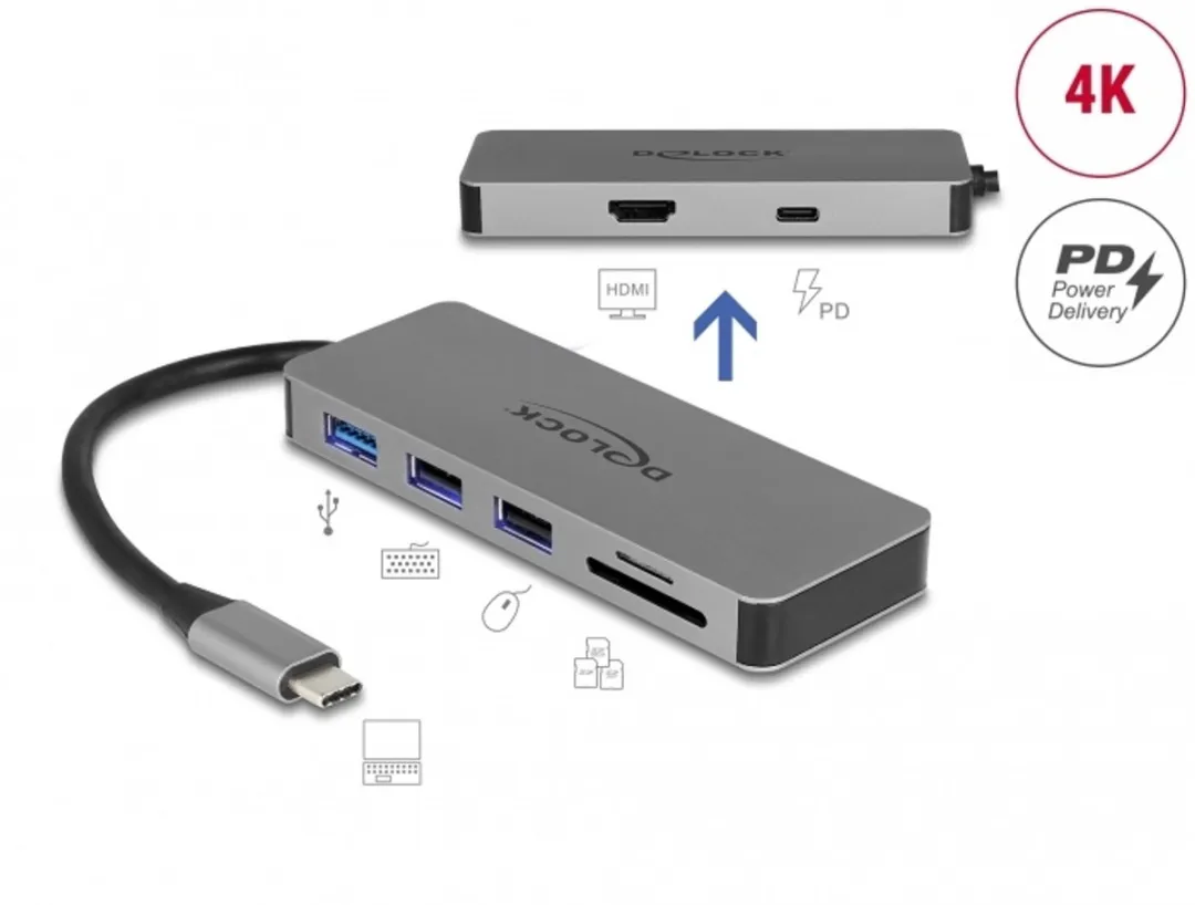 Delock 87743 USB-C Docking Station - 4K HDMI/SD - Grijs - afbeelding 6 van 6