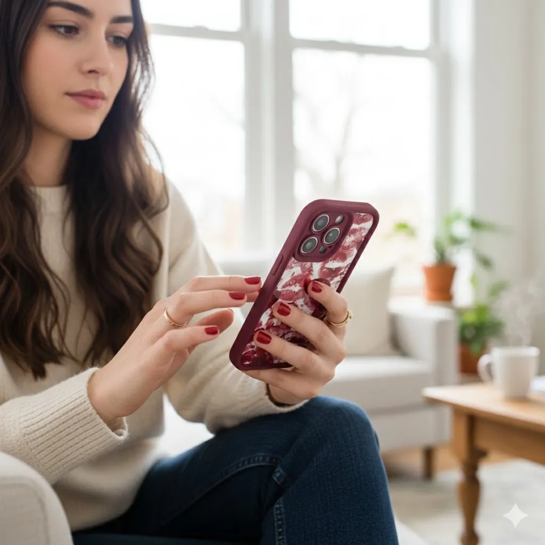 NUVEX iPhone 17 Bordeaux Rood Telefoonhoesje - Lippenprint