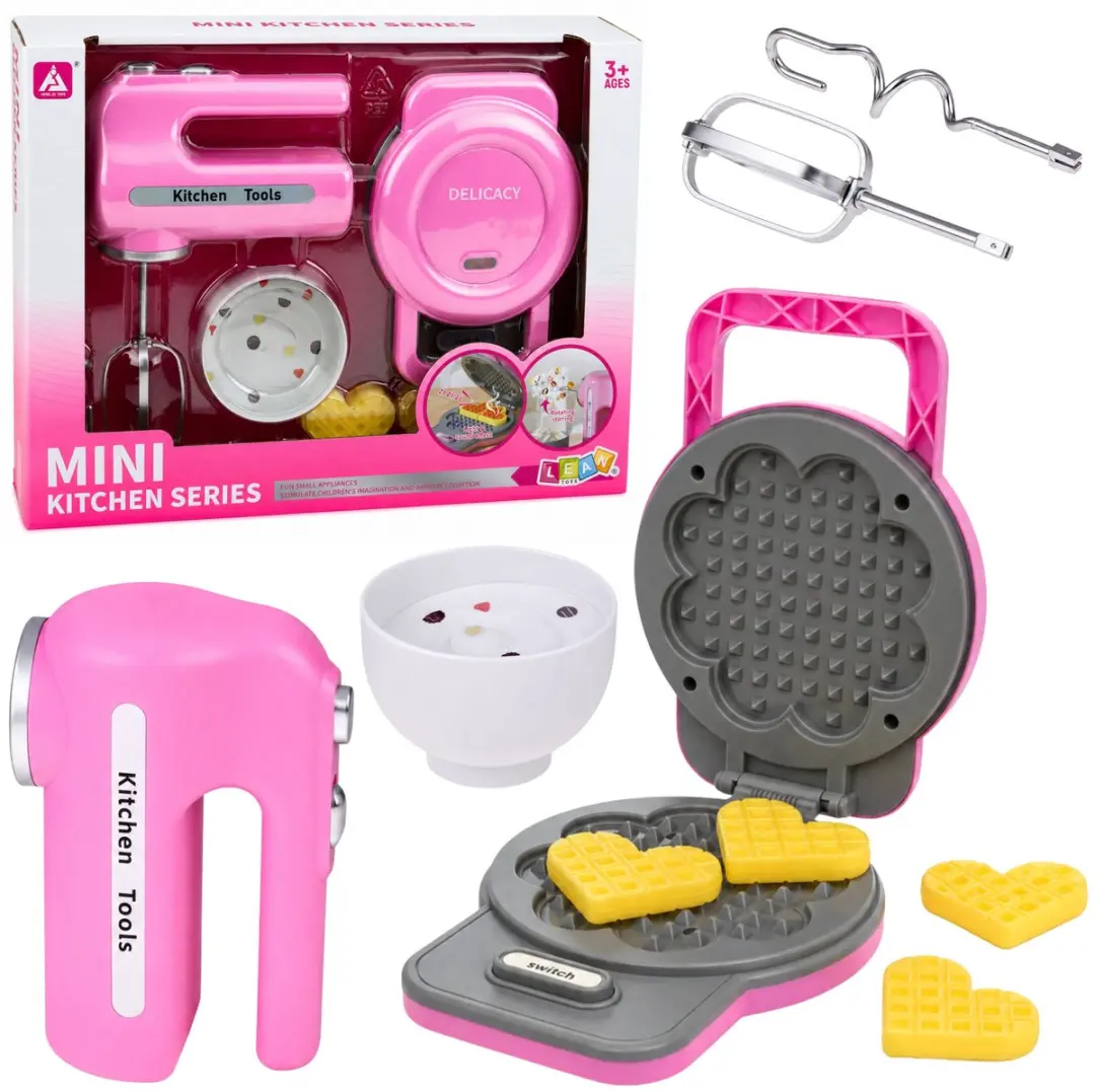Keukenset Wafelijzer Mixer Verwisselbare Tips Lichten Klinkt Roze