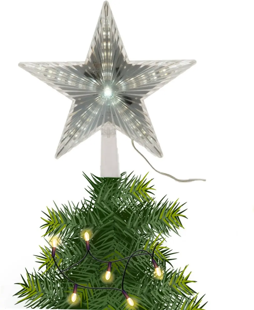 Lichtgevende kerstboom piek 23 cm koel wit / knipperlicht functie