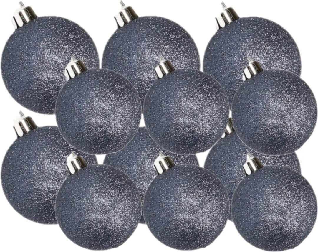 Kerstversiering set glitter kerstballen in het donkerblauw 6 en 8 cm pakket