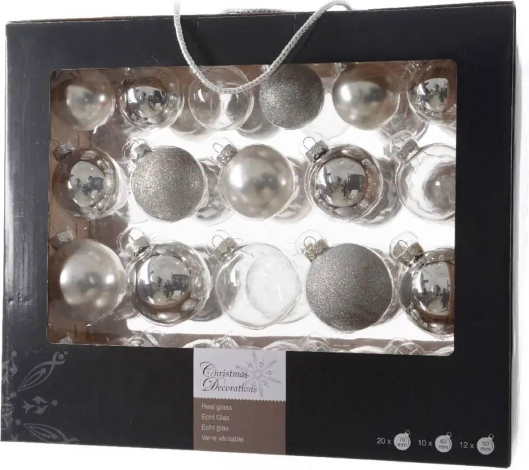 Decoris Kerstballen - 42x - zilver - 5-6-7 cm - glas - mat/glans/glitter - kerstversiering - Kerstboomversiering