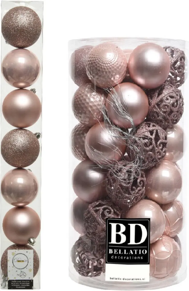 Decoris kerstballen lichtroze kunststof 6-8 cm