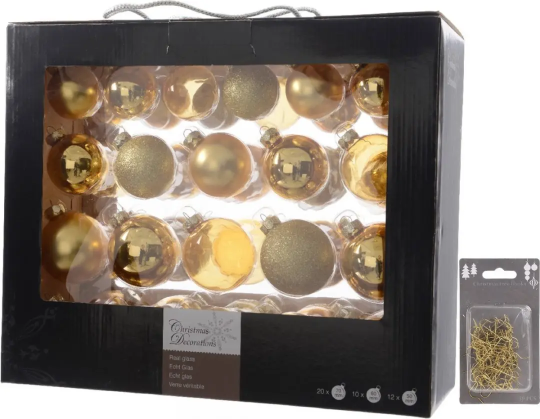Kerstversiering glazen kerstballen pakket 5-6-7 cm champagne mix 42x stuks met c