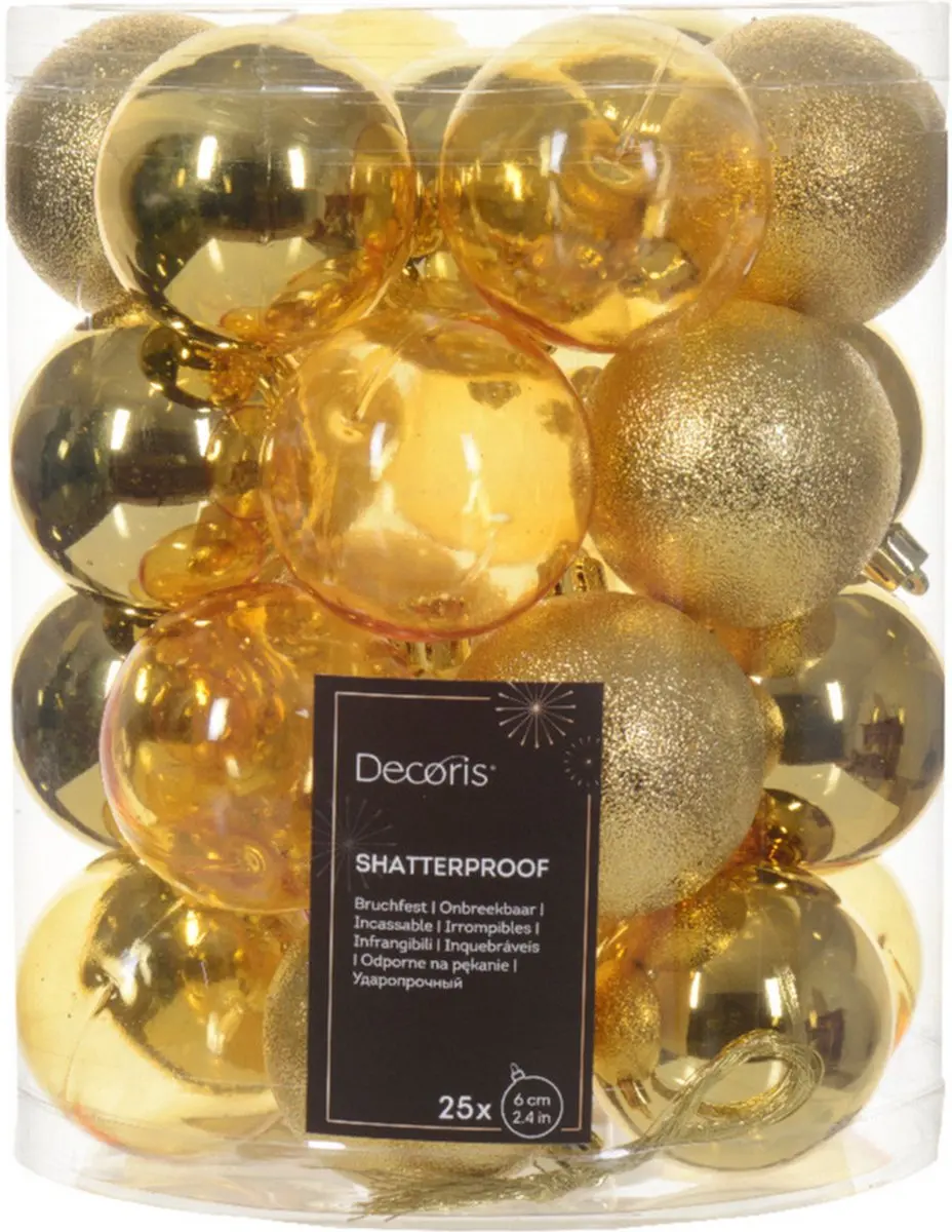 Decoris Kerstballen 6cm Goud - 25 stuks - afbeelding 2 van 2